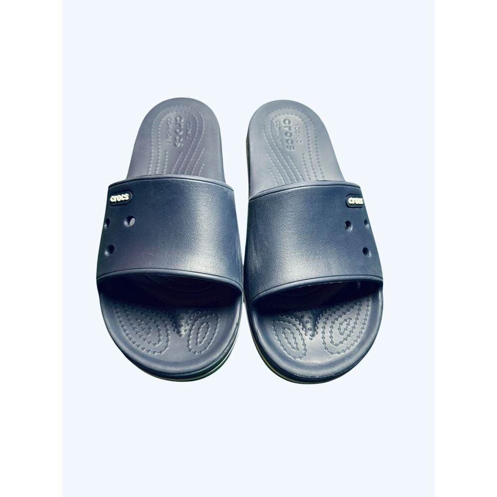 Crocs Shoes Women 6 Flat Slide Comfort Slip On Beach Pool Swim Logo Navy Cruise